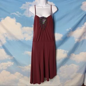 Ideology- Maroon Beaded Dress Asymmetrical Hem M